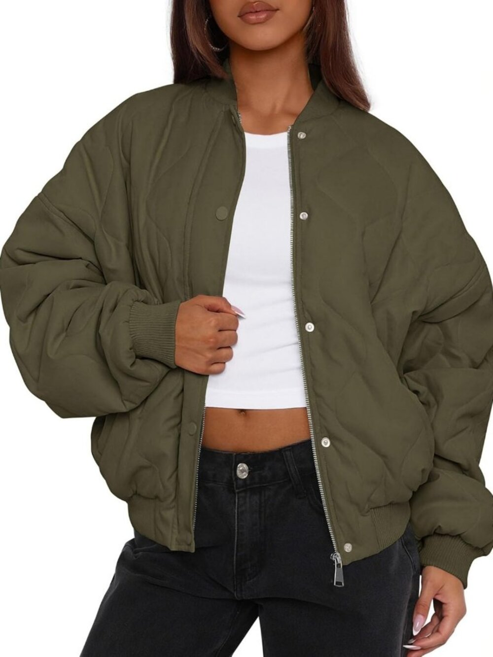 Stylish Women's Quilted Bomber Jacket - Warm Winter Coat for Chic Comfort